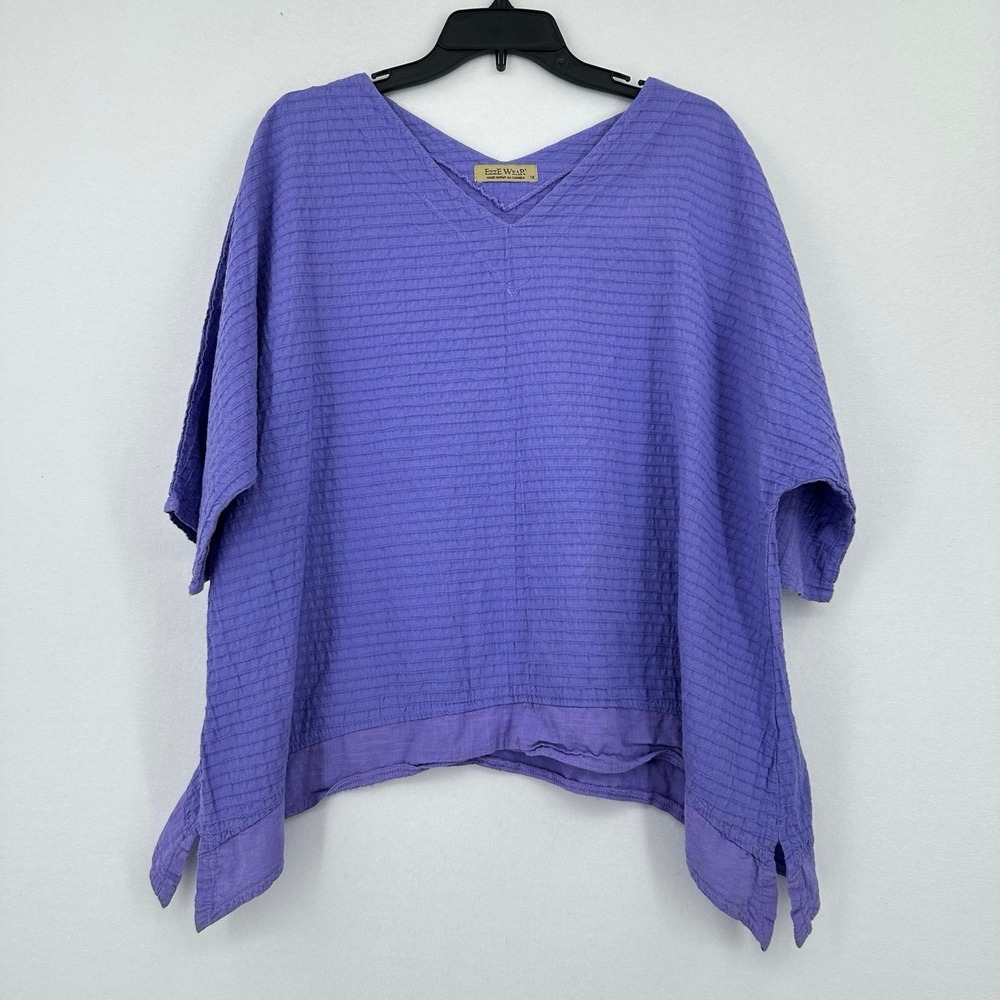 Vtg Ezze Wear Top Women 1X V-Neck Half Sleeve Boxy Tunic Asymmetric Gauzy Purple
